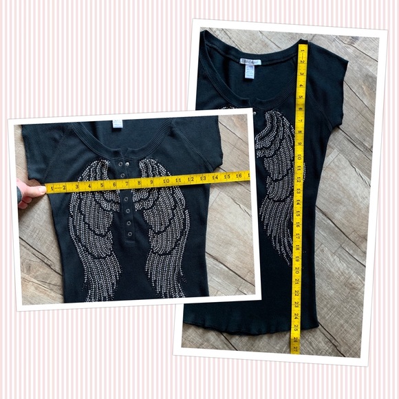 Coco Casual Beaded Wings Black Top - Picture 8 of 8